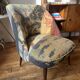 J. Tenreiro, Brazil. Concha armchair with tapered legs, Cluny tapestry 1400.