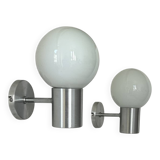 Pair of vintage wall lights, aluminum and opaline, France, 1980