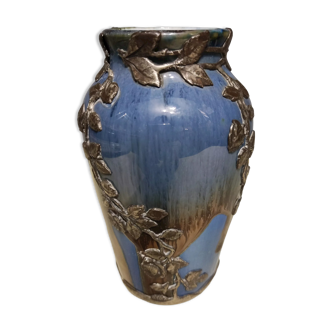 Vase in glazed stoneware and pewter