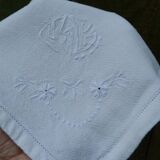 Set of 6 old 1900 napkins in white damask linen with hand-embroidered monogram