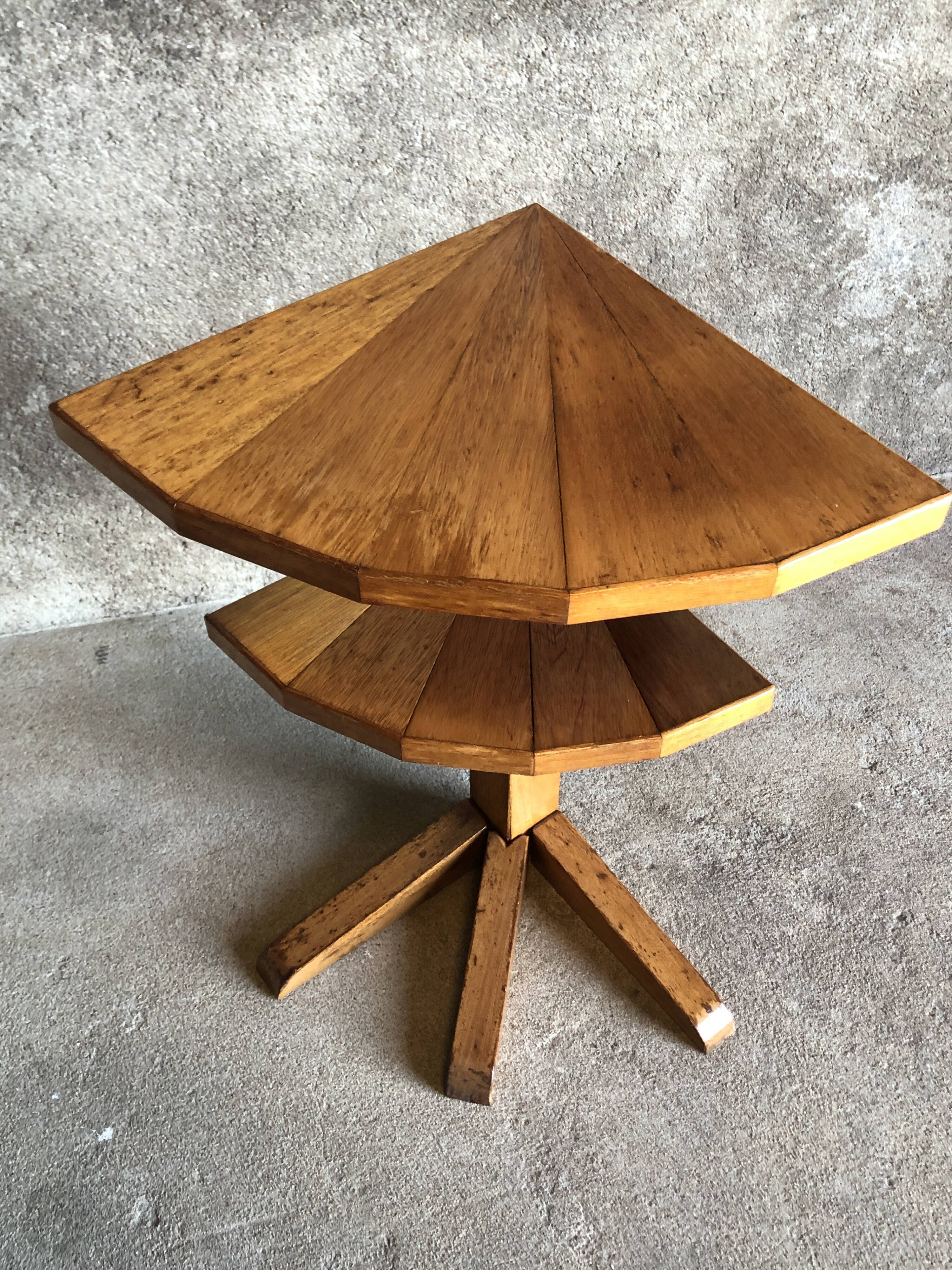 Vintage light wood corner pedestal table