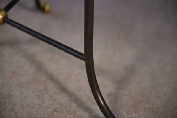 Marble side table with wrought iron base and brass balls in the style of Jean Royère, 1940s