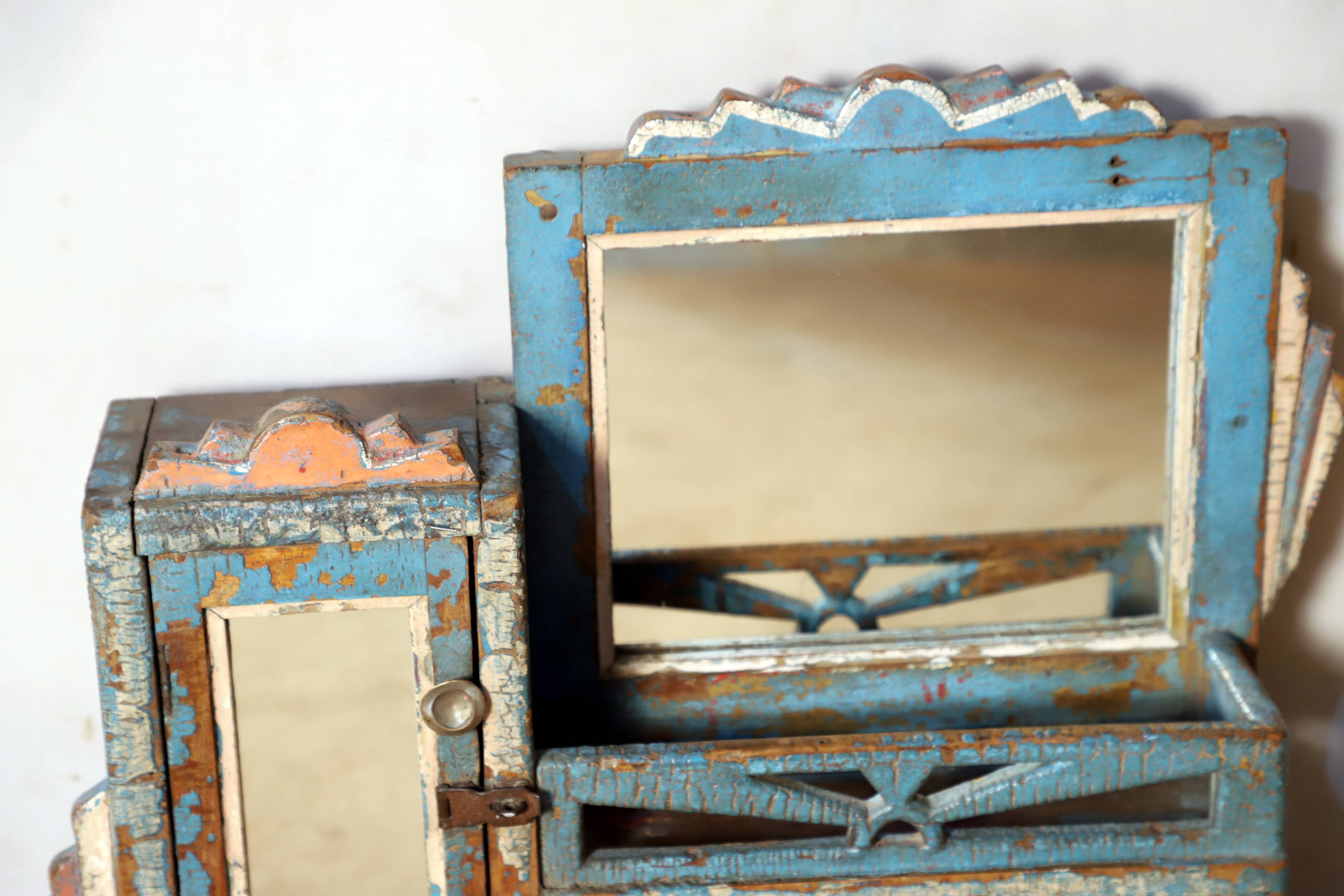 Medicine cabinet - Art Deco mirror in Burmese teak