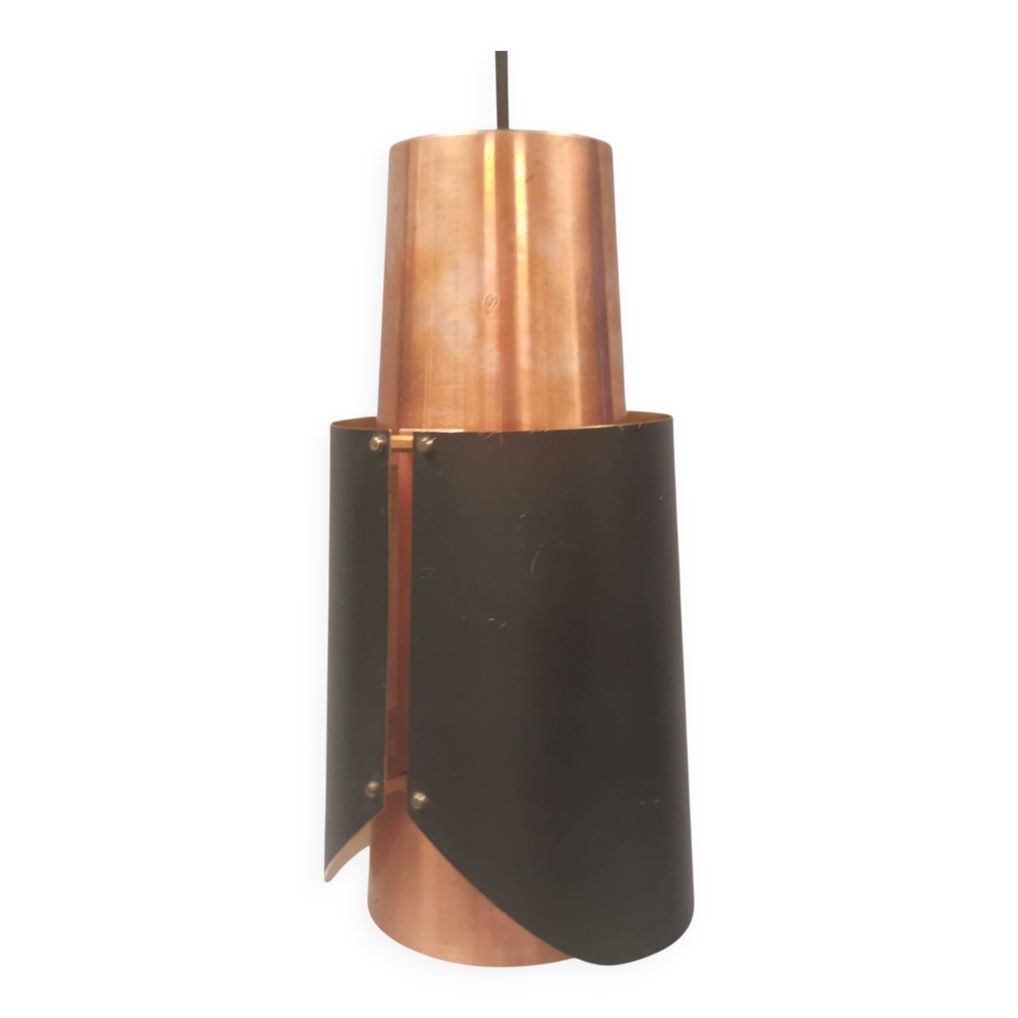 Hanging lamp in copper and black lacquered metal by Bent Karlby for Lyfa