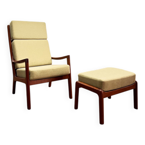 Fauteuil et tabouret danois Mid-Century