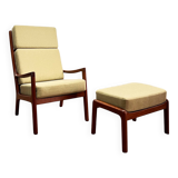 Danish Mid-Century  Lounge Chair and Stool by Ole Wanscher for Poul Jeppensens, Senator Series