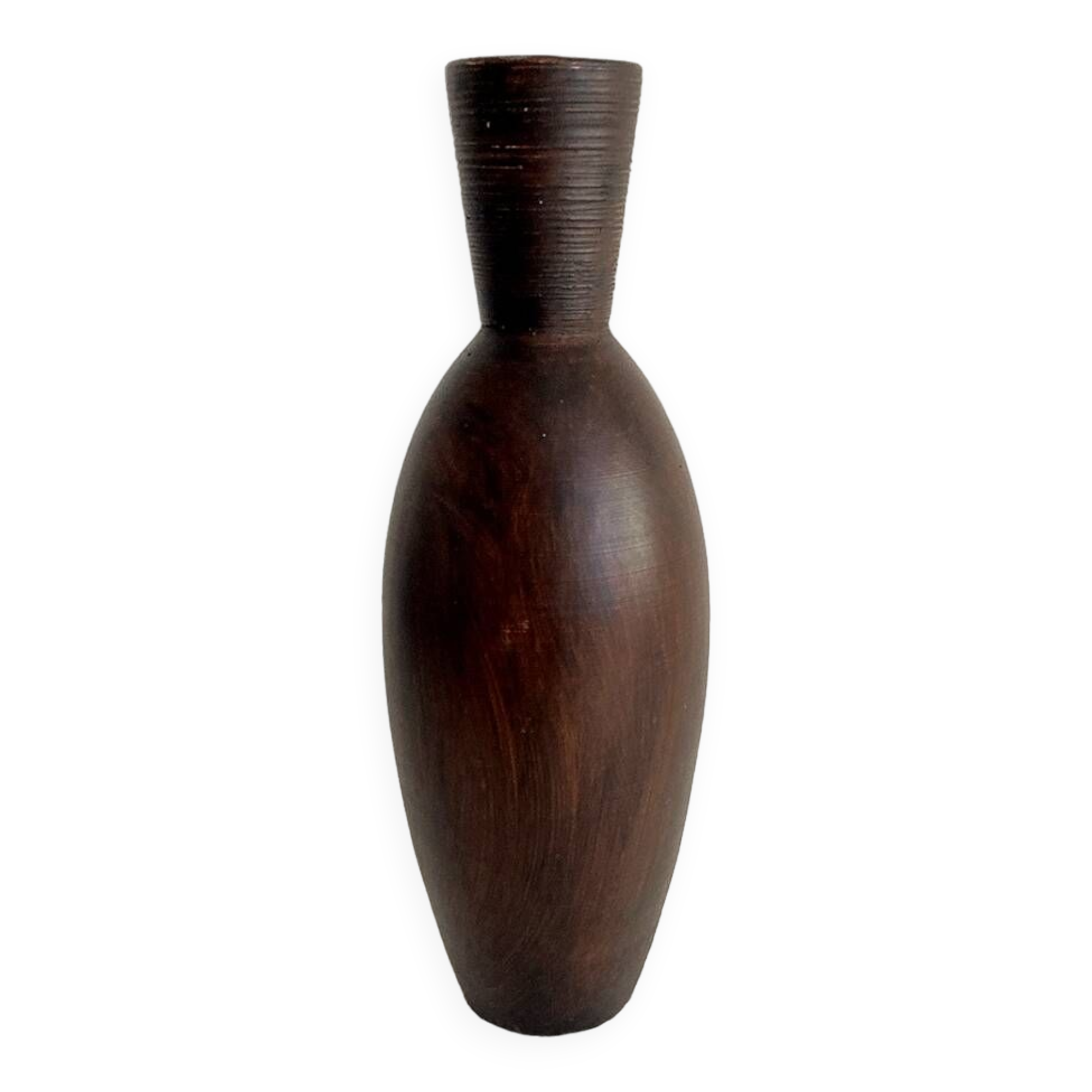 Ceramic vase painted brown (wood effect), elongated model