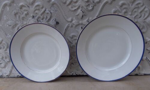 2 round dishes Limoges porcelain blue and gold border