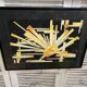 Old painting monique laville volcanic eruption + black wood frame