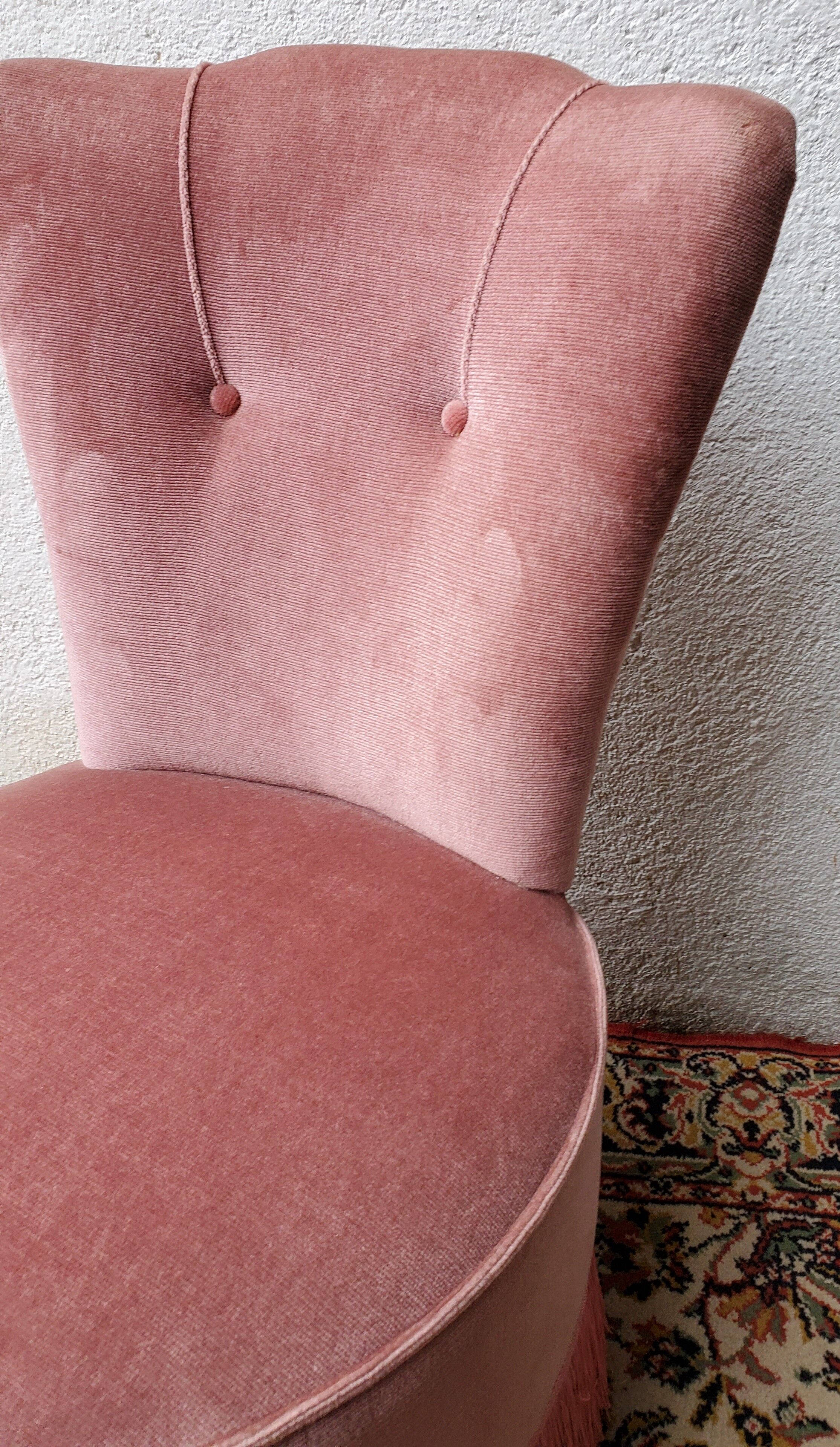 Powder pink velvet low chair