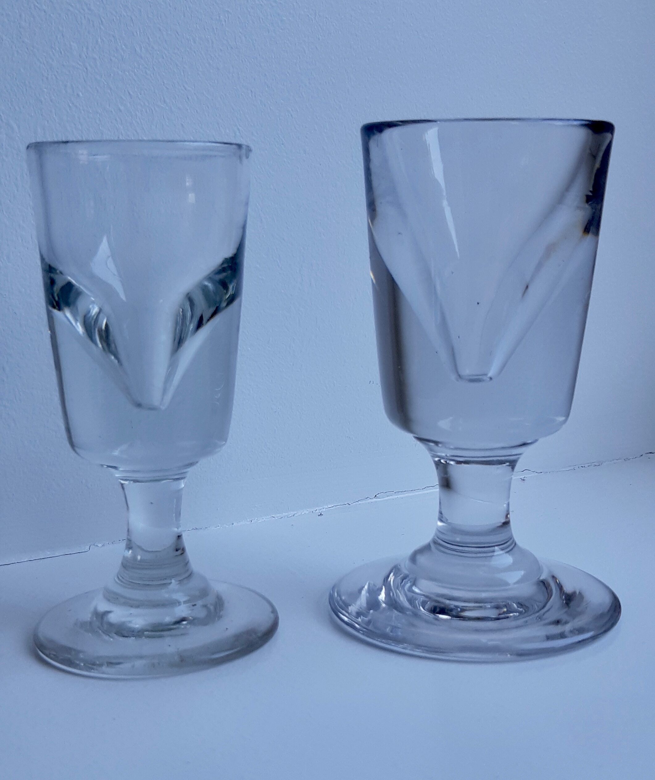 Duo of absinthe glasses thick bottoms artisanal manufacture late nineteenth century