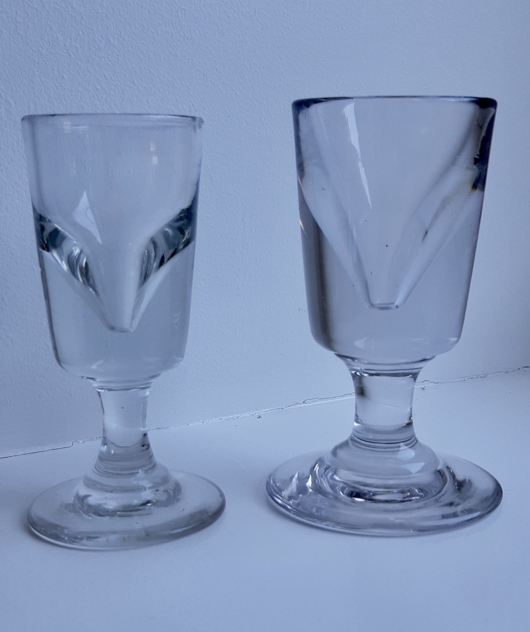 Duo of absinthe glasses thick bottoms artisanal manufacture late nineteenth century