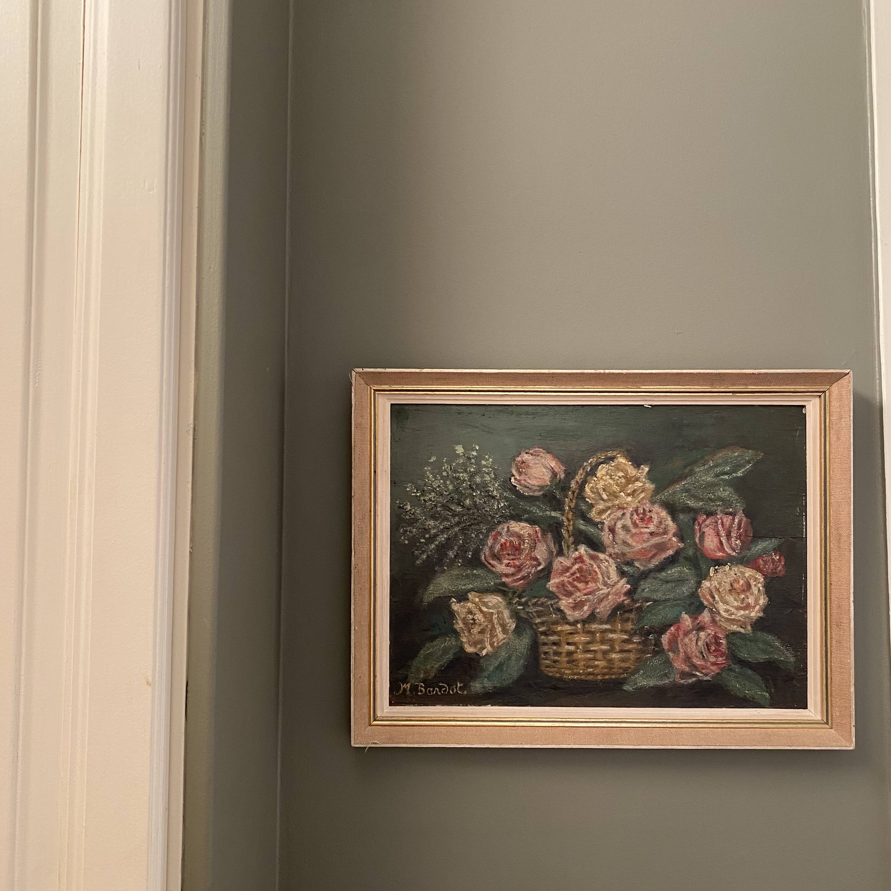 Peinture sur bois bouquet de roses signé