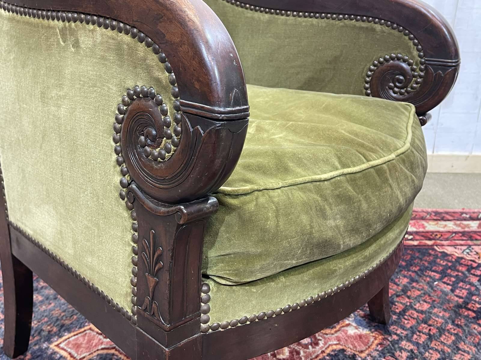 19th-century bergère in mahogany