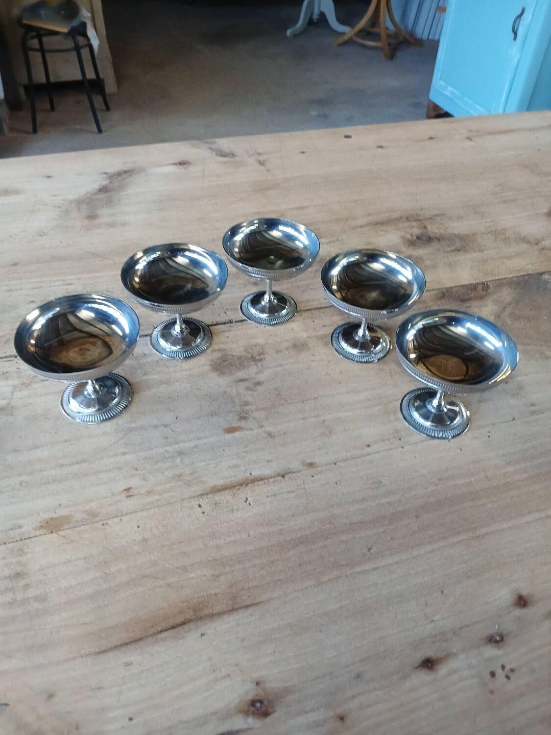 5 antique stainless steel ice cream cups