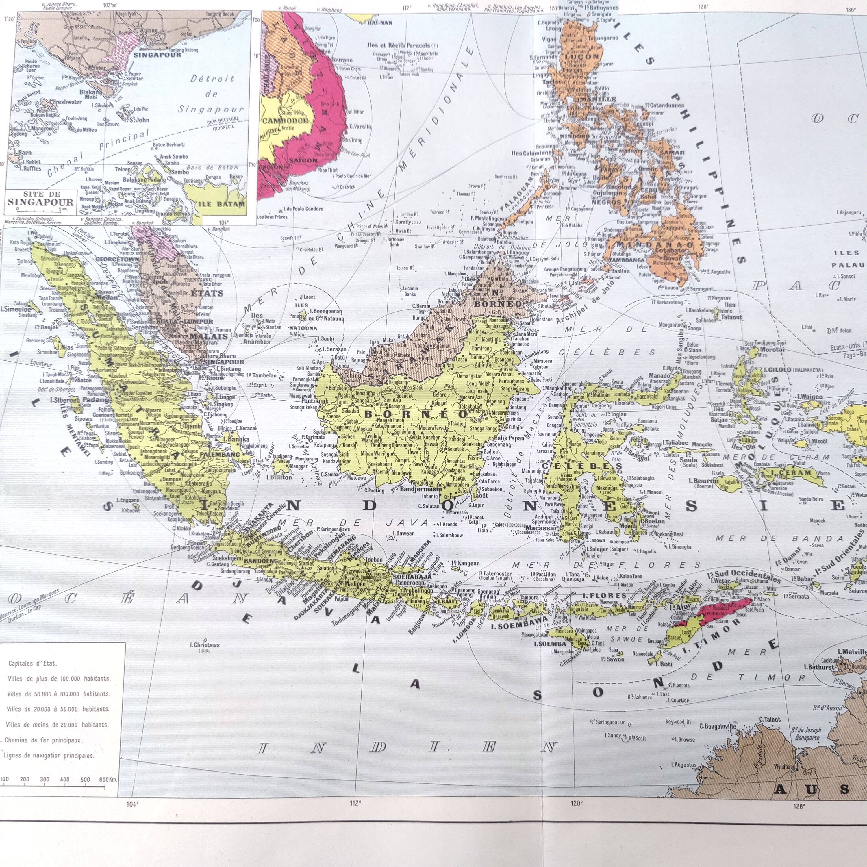 Vintage Map Indonesia Asia Archipelago 38x43cm from 1950
