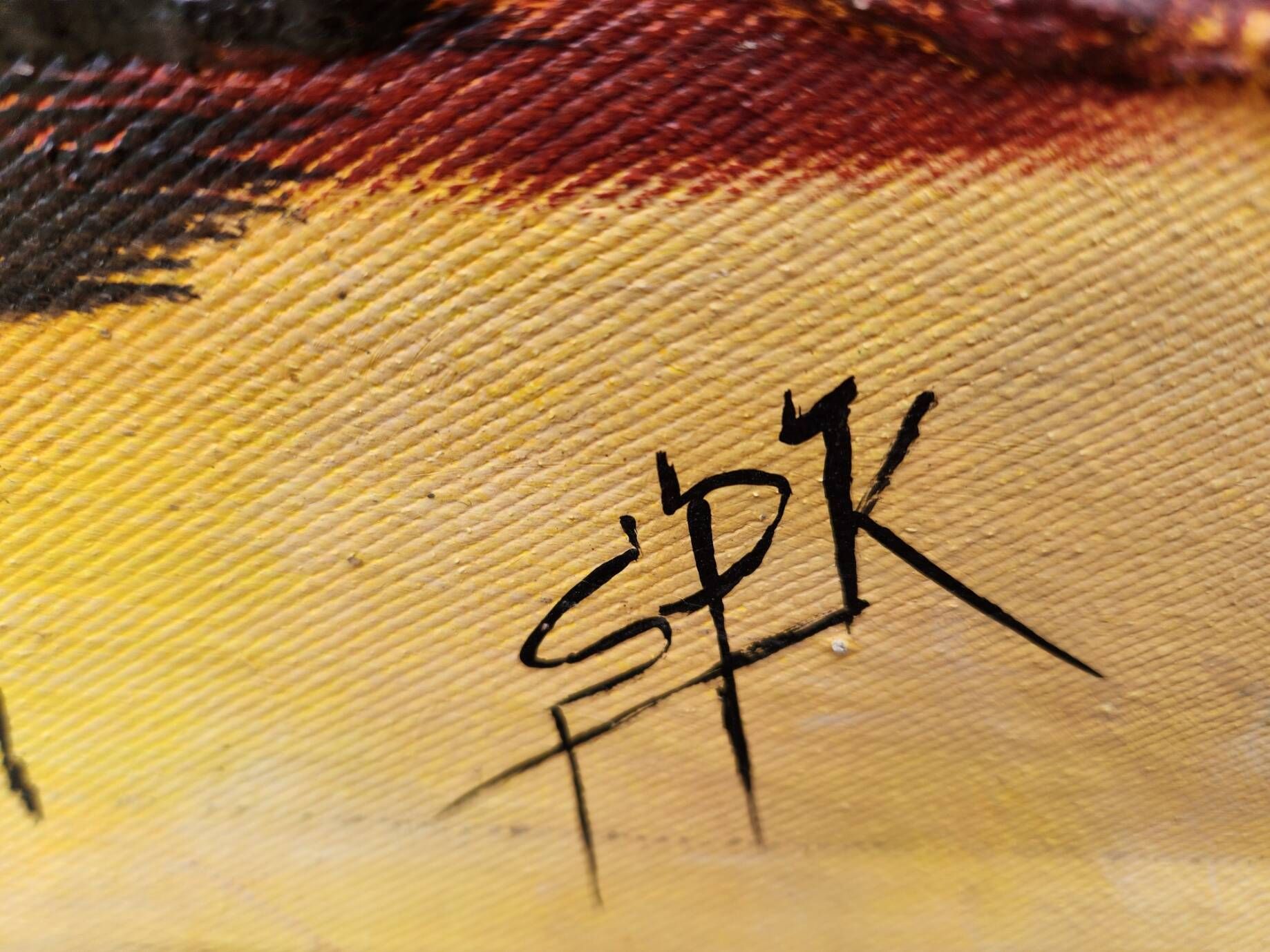 Large contemporary abstract painting signed Beyond Knowledge... the Universe