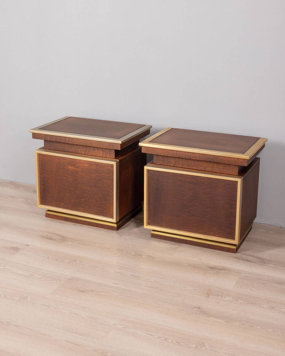 Paire de tables de chevet vintage années 50 en laiton et bois design italien