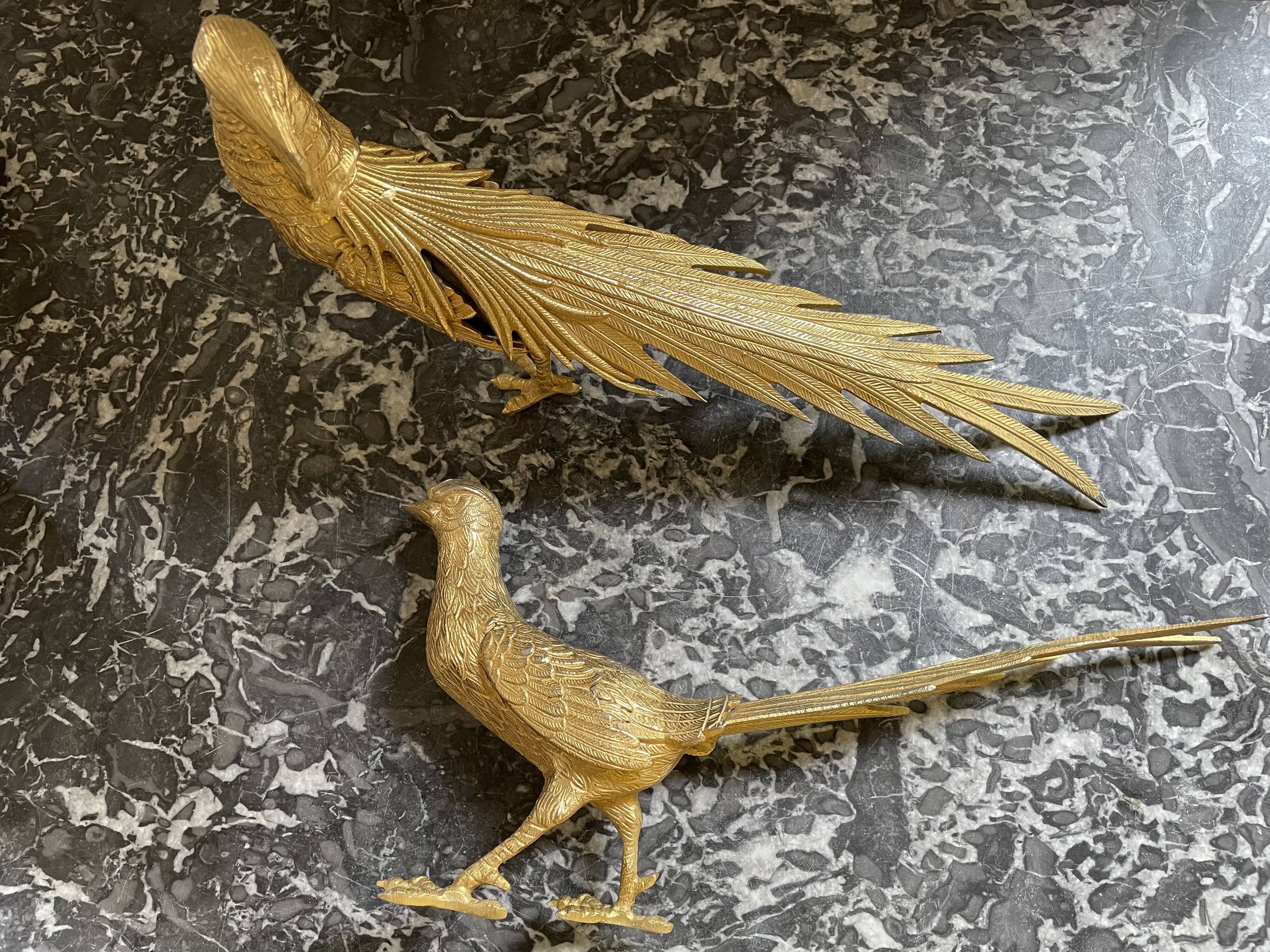 Couple de faisans en bronze doré début XXème