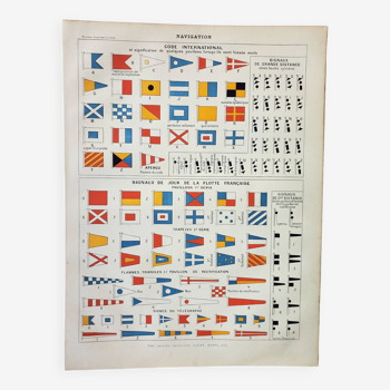 Old engraving 1898, Navigation, navy, flag (1) • Lithograph, Original plate, ships of