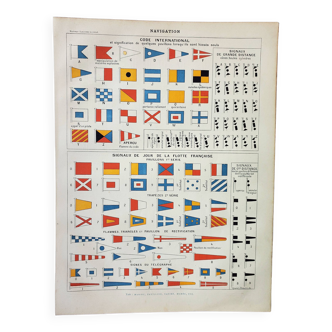 Old engraving 1898, Navigation, navy, flag (1) • Lithograph, Original plate, ships of