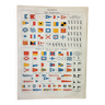 Gravure ancienne 1898, Navigation, marine, pavillon (1) • Lithographie, Planche originale, navires d