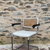 Cantilever armchair in cane and bouclette fabric