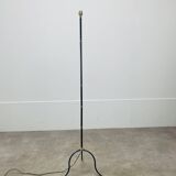 1950s tripod floor lamp, brass and black metal