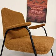 Vintage metal armchair with orange boucle fabric, French design from the 1950s.