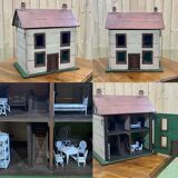 Wooden 1950s doll house with furniture