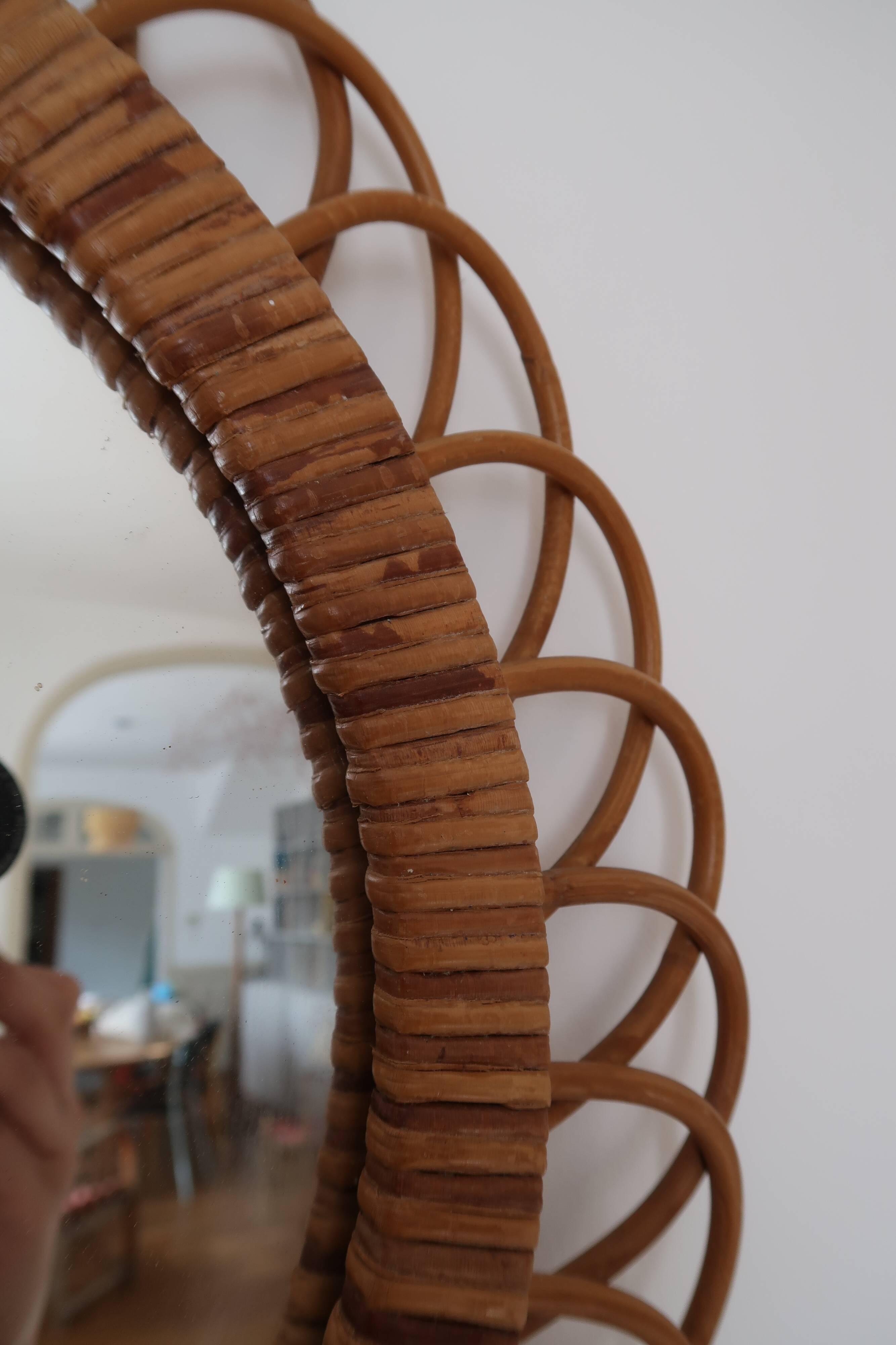 Mirror witch rattan 70s - 46cm