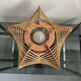 Table lamp in wood and Scandinavian rattan wire