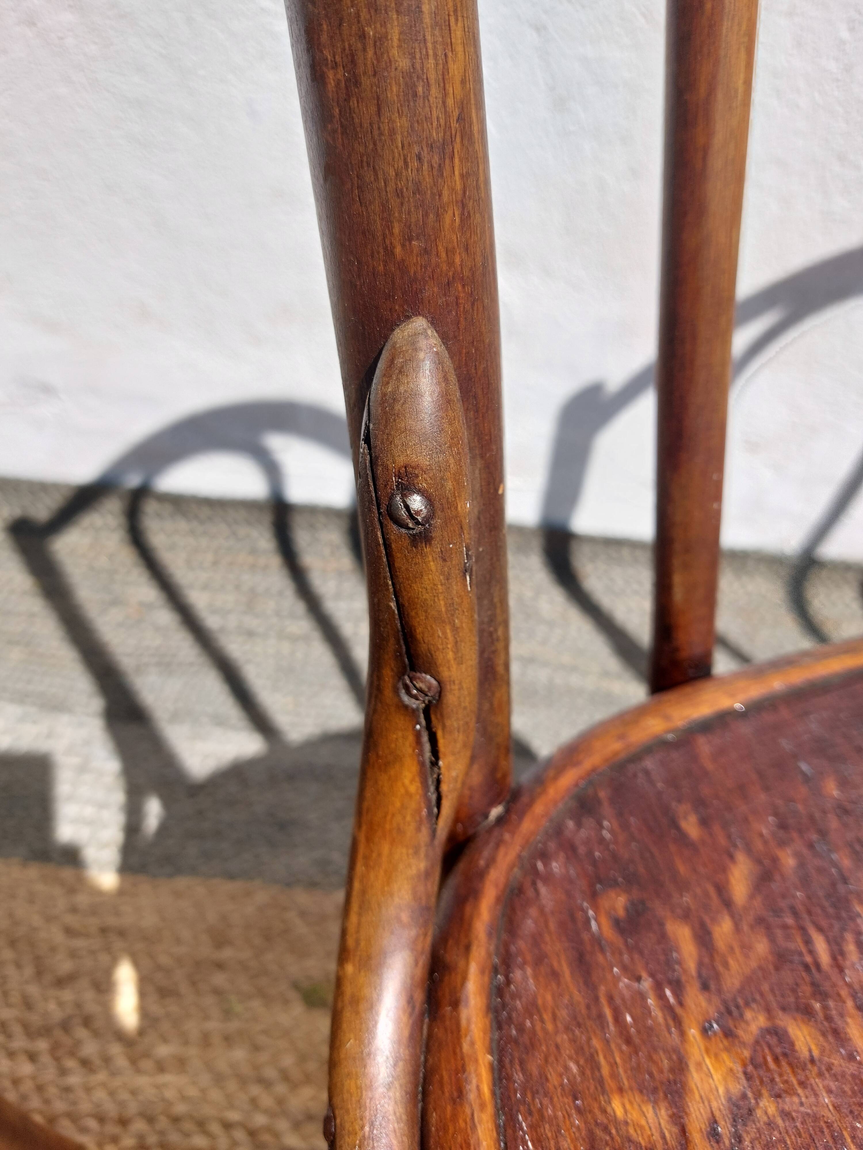 set of 3 curved wooden bistro chairs with patterns