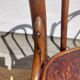 set of 3 curved wooden bistro chairs with patterns