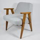 Vintage armchair model 366, 60s, blue fabric, teak wood