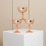 Set of 6 apricot Luminarc Rosaline coupe martini glasses in glass – vintage 1970s France with packaging