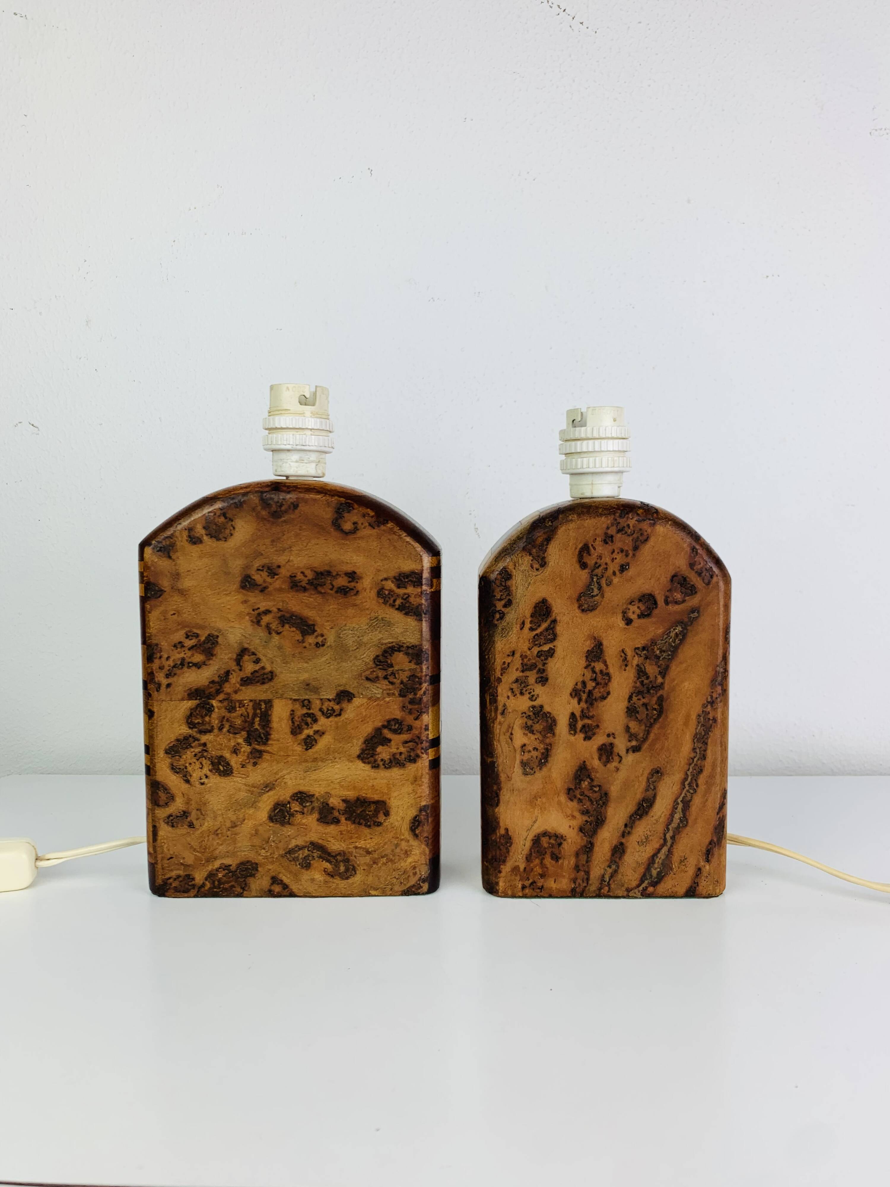 Pair of lamps in elm burl, vintage