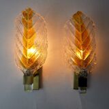 Pair of "leaf" wall lamps by Carl Fagerlund, orange Murano glass, Germany, 1970