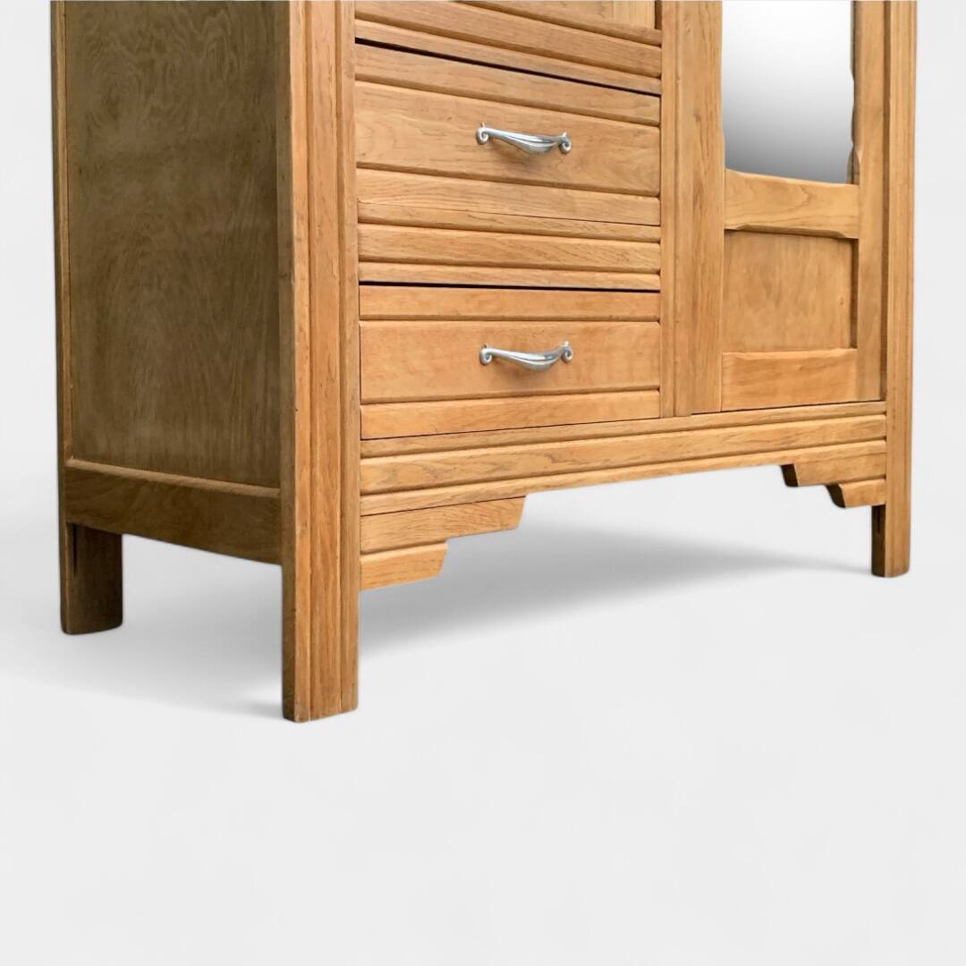 Parisian art deco hotel wardrobe in solid raw oak 1930