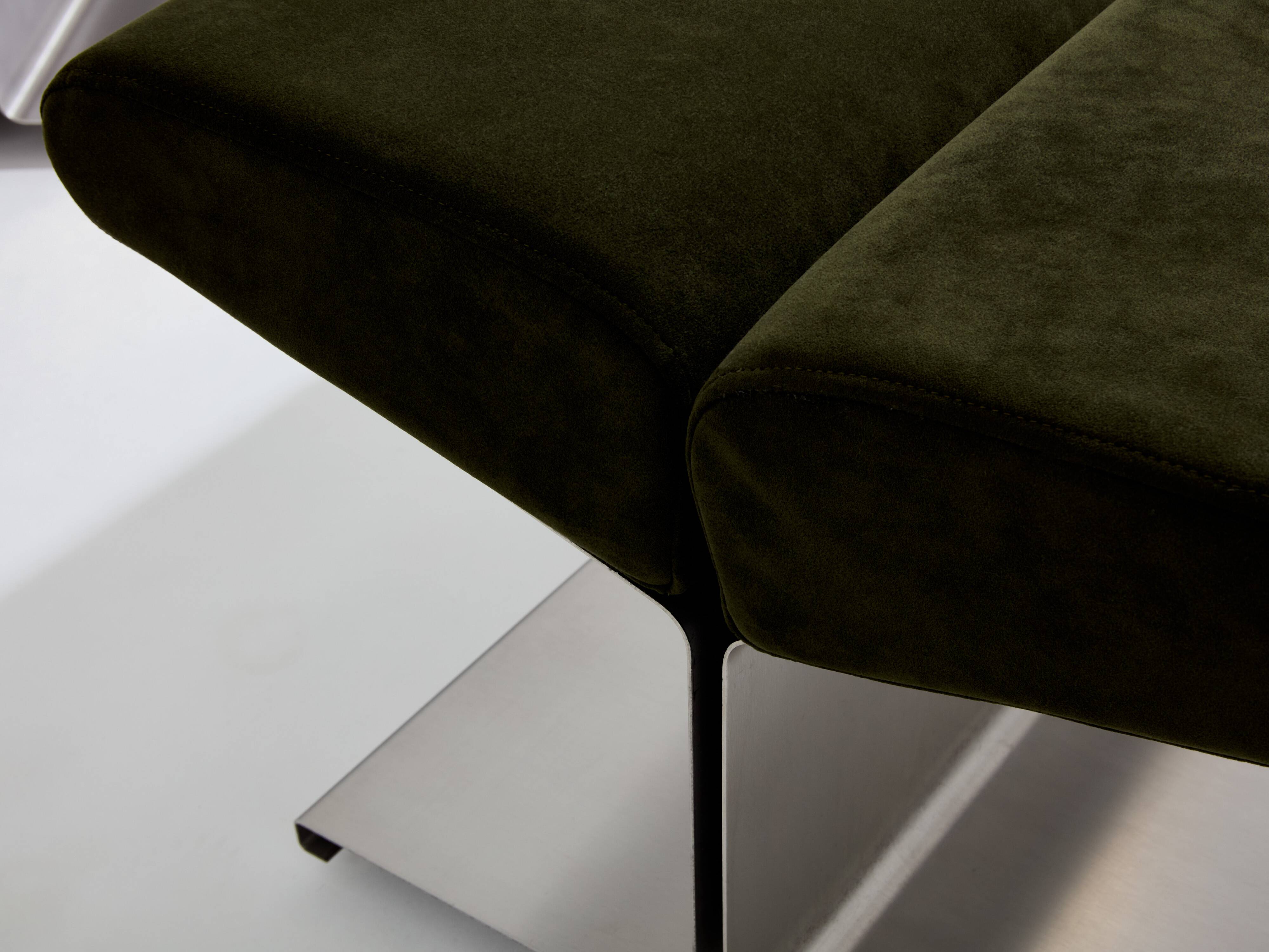 Pair of ottomans by Paul Geoffroy, brushed steel and alcantara, 1975