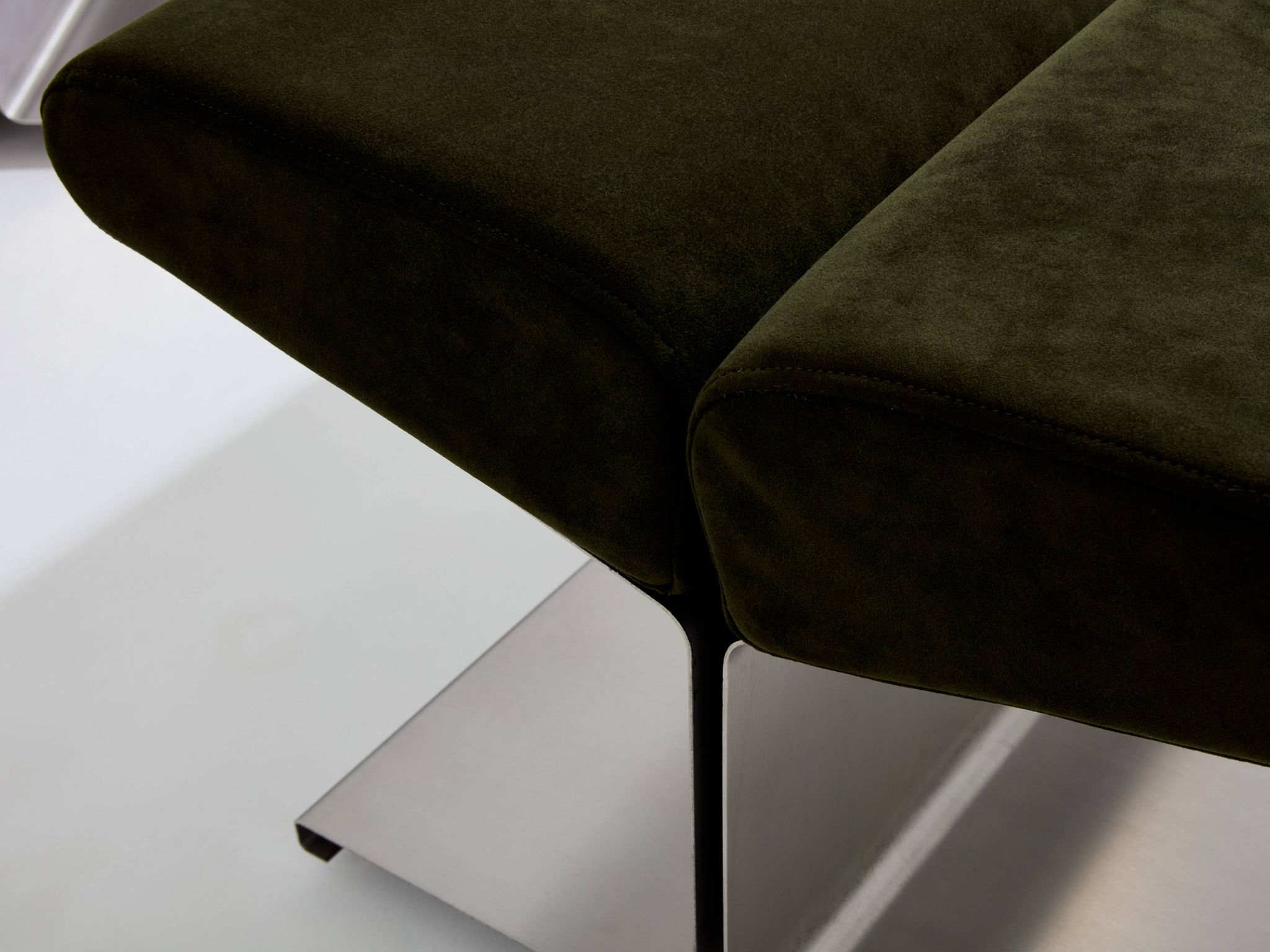 Pair of ottomans by Paul Geoffroy, brushed steel and alcantara, 1975