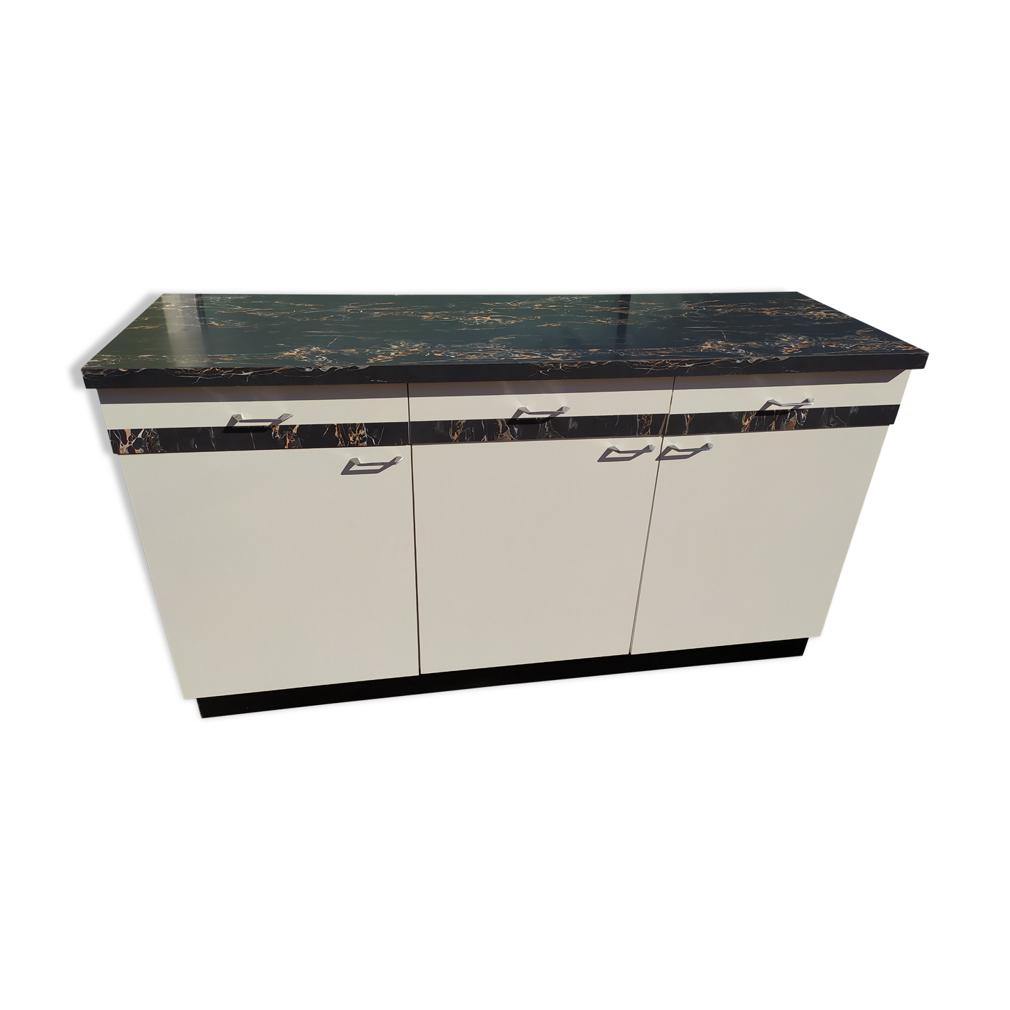 Buffet bahut de cuisine en formica marbre noir - vintage