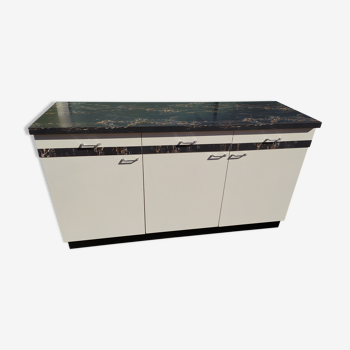 Buffet bahut de cuisine en formica marbre noir - vintage