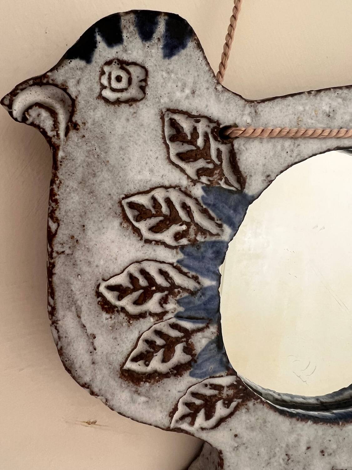 Vallauris earthenware bird mirror