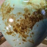 large glazed blue green ceramic lamp signed palm tree 1970, h75x20 light trace lampshade