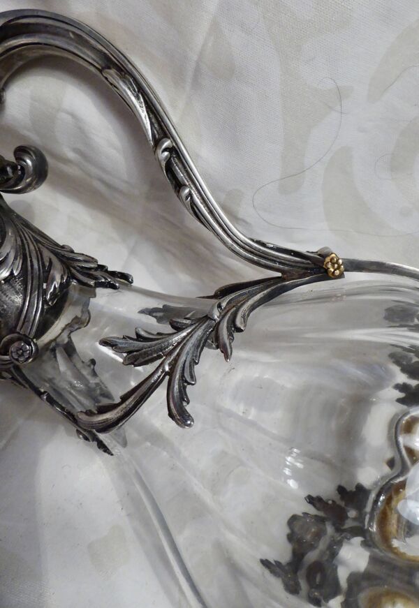 Aiguière ancienne cristal et métal argenté