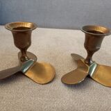 Paire de bougeoirs en laiton forme hélice vintage