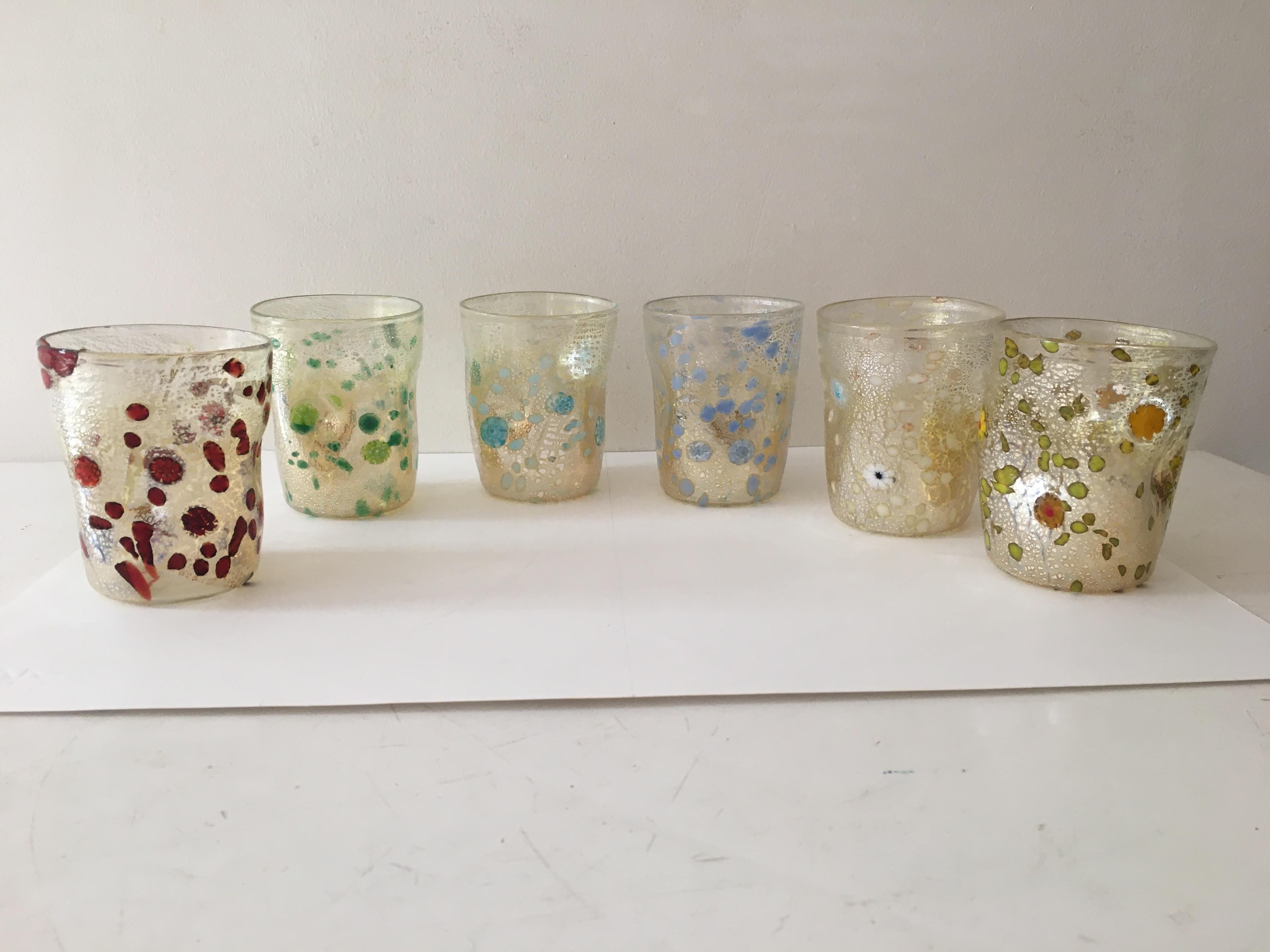 Set of 6 murano glasses acqua "goto" "murrisa" in murano glass unique piece