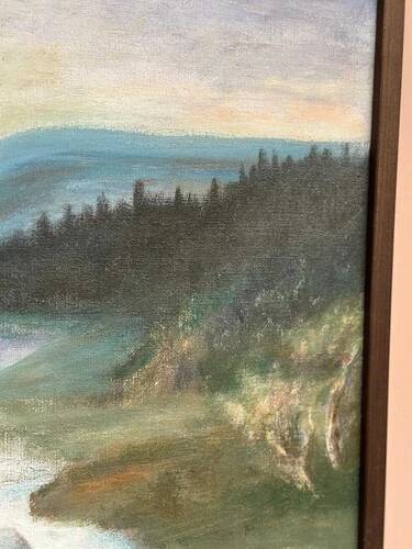 Mid-Century Oil on Canvas “River” by Unknown Artist, Vintage & Framed 36×45cm