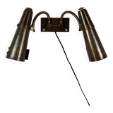 Appliques col de cygne orientables à double diabolo en laiton patiné, années 1950
